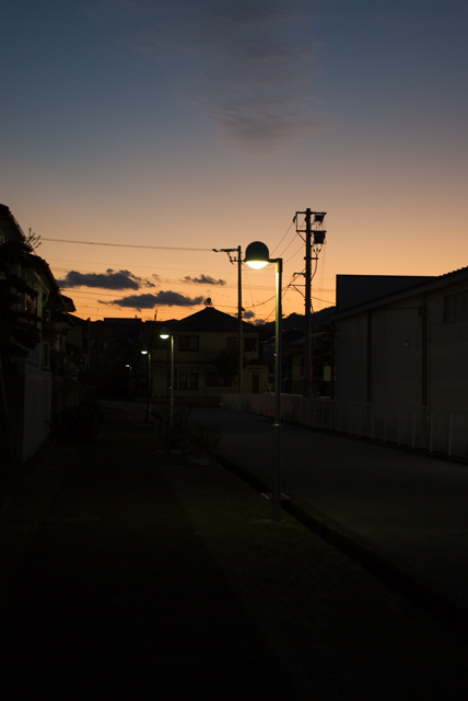 【写真：夕暮れ時の街灯】